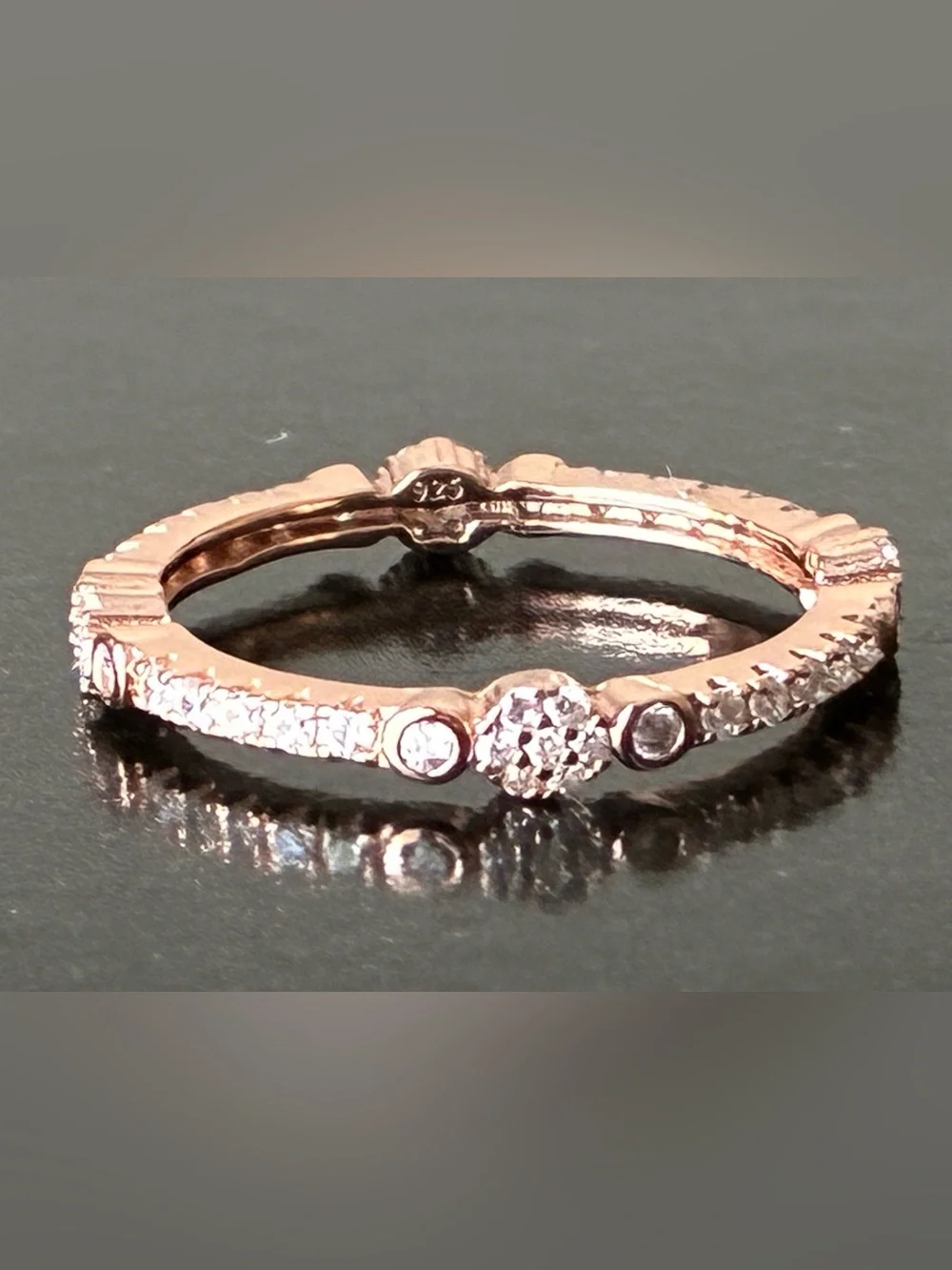 Sterling Silver 925 Rose Gold-Plated Cubic Zirconia Stacking Ring Sz 6.5